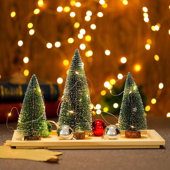 Artificial Miniature Christmas Tree,Mini Pine Trees with Wooden Base, Xmas Tree for Holiday Table Christmas Decorations