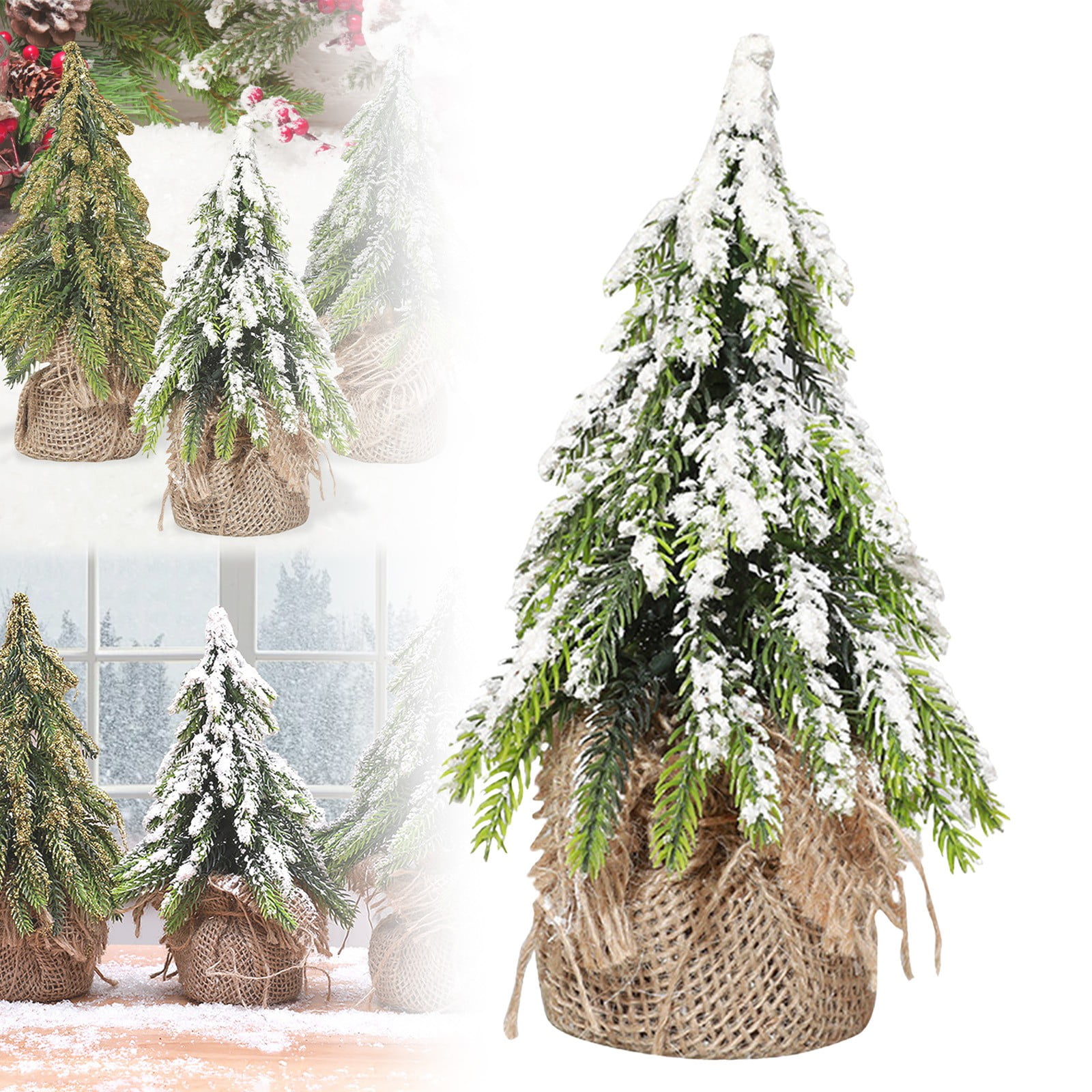 Artificial Miniature Pine Christmas Tree with Linen Base, Mini Tabletop ...