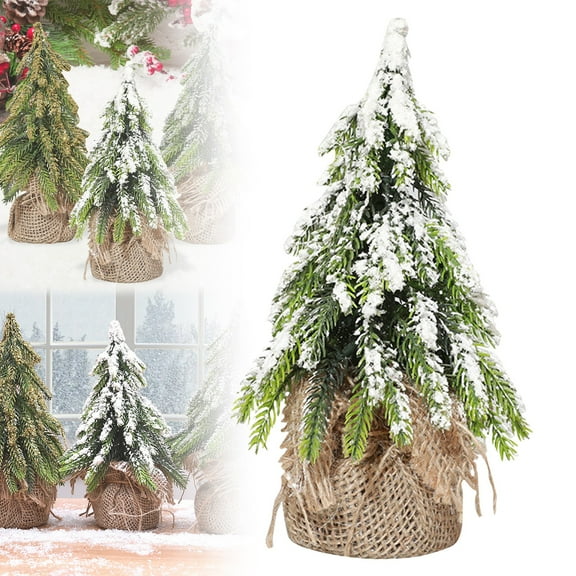 Artificial Miniature Pine Christmas Tree with Linen Base, Mini Tabletop Christmas Tree, 7.8×5.9 Inch Small Christmas Tree, Christmas Pine Tabletop Tree Decor for Christmas Decorations, Home