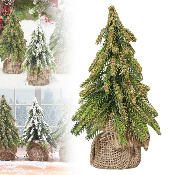 Artificial Miniature Pine Christmas Tree with Linen Base, Mini Tabletop Christmas Tree, 7.8×5.9 Inch Small Christmas Tree, Christmas Pine Tabletop Tree Decor for Christmas Decorations, Home