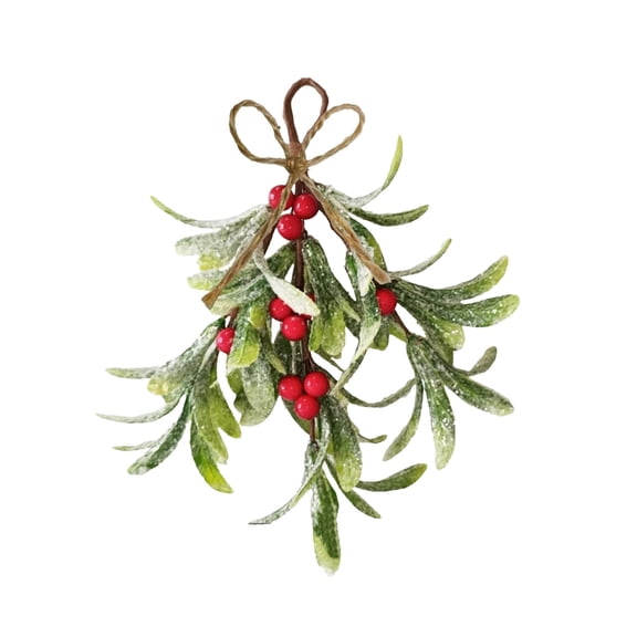 Artificial Mistletoe Hanging Ornaments, Frosted Mistletoe with Berries, Faux Mistletoe Wall Hanging Decor, Christmas Mistletoe Sprig Pendant, Winter Frosted Greenery Hanging Picks for Fireplace