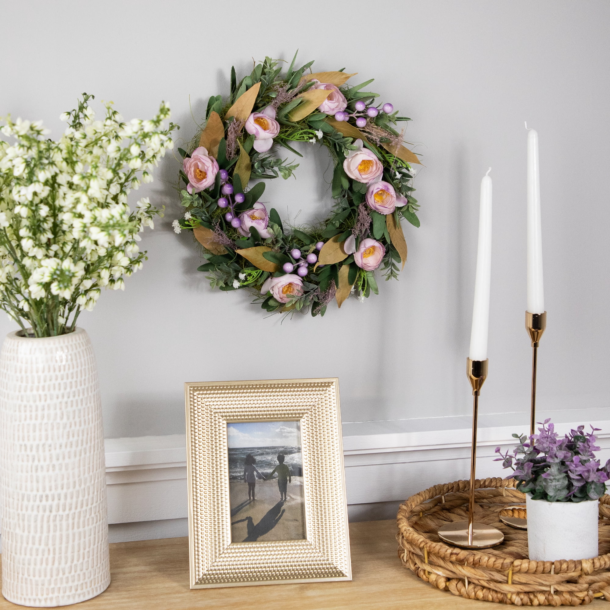 Northlight Peonies and Greenery Small Artificial Spring Wreath - 13" - Purple
