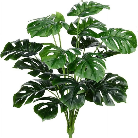 Artificial Monstera Deliciosa Plant,18 Leaves Artificial Tropical Monstera, Faux Fake Monstera Turtle Leaf Tropical Large Palm Tree Leaves Plant Outdoor UV Resistant Plastic Plants (A)