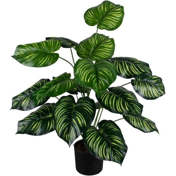 Artificial Monstera Deliciosa Plant,18 Leaves Artificial Tropical Monstera, Faux Fake Monstera Turtle Leaf Tropical Large Palm Tree Leaves Plant Outdoor UV Resistant Plastic Plants (A)