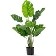 Artificial Monstera Deliciosa Plant, 4Ft Potted Faux Tree With 10