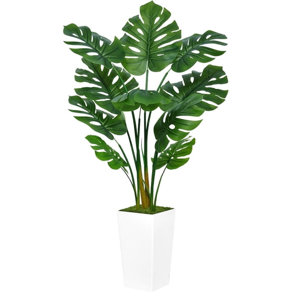 Artificial Monstera Deliciosa Plant 5 Foot with White Tall Planter