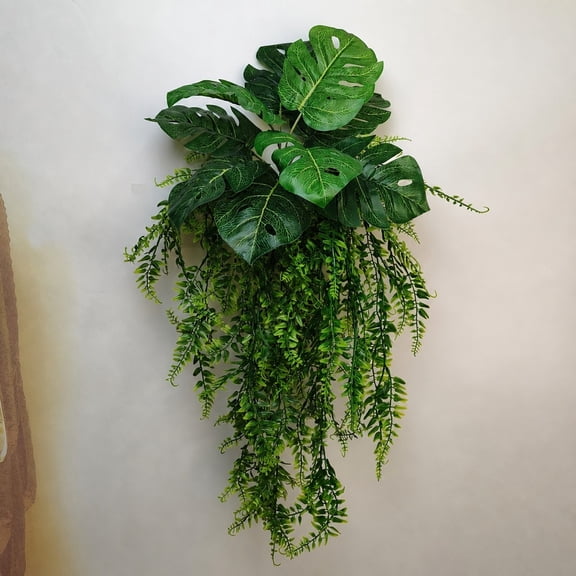 Artificial Monstera Persian Fern Wall Vine, One Monstera Two Persian Wall Decor Realistic Fern Greenery Vine for Indoor Wall Pipe Hanging(Green-1)