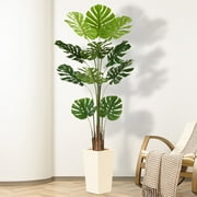 HiPlants 6 FT Artificial Monstera Plant， Faux Monstera Tree in White Taper Planter with River Rock, Tall Fake Trees with Adjustable Branches for Indoor Home Decor, Office, Pet-Friendly Spaces
