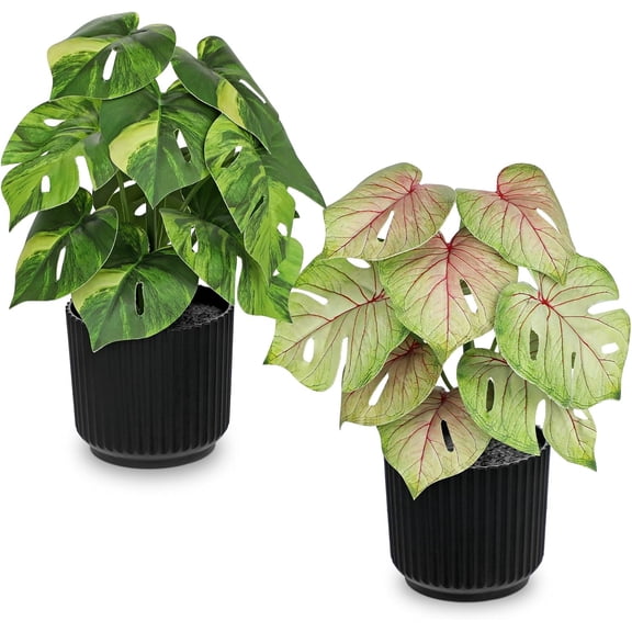 Artificial Monstera Potted Plant - Faux Monstera Greenery Deliciosa Plant in Pot for Home Office Table Indoor Decoration