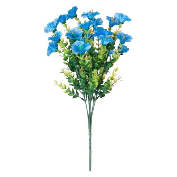 Artificial Morning Glory Bouquet with Blue Edged Flowers for Outdoor Porch Patio Garden Home Decor, Lifelike Faux Plant for Spring Summer Decoration