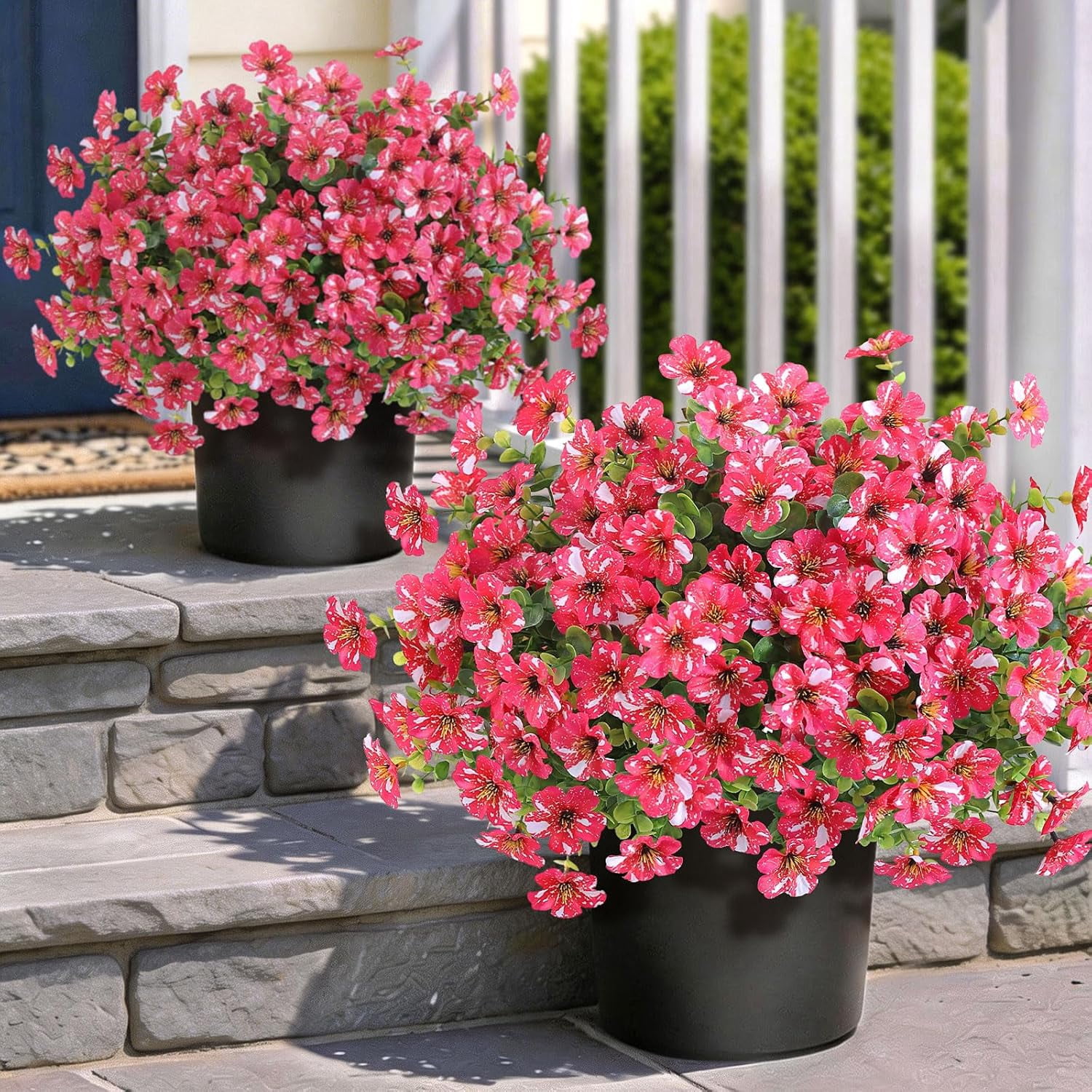 Artificial Morning Glory &amp; Eucalyptus Topiary Trees - Set of 2 Faux ...