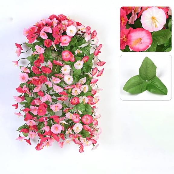 Artificial Morning Glory Flower Garland, Fake Morning Glory Vines with 100 Blooms 12 Stems Plastic Outdoor Hanging Floral Decoration for Wedding Arch Bedroom Home Wall Backdrop Room Decor (E)