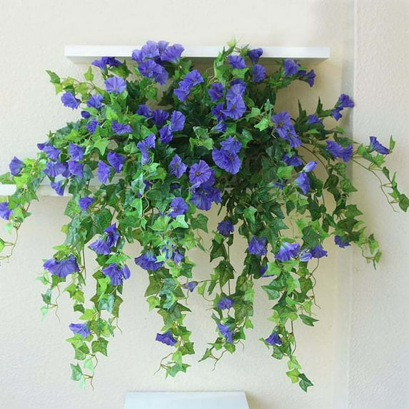 Artificial Morning Glory Flower Realistic Home Office Table Centerpiece Wedding Dropping Faux Petunia Flower Hanging Fake Floral Arrangement Decoration -Blue