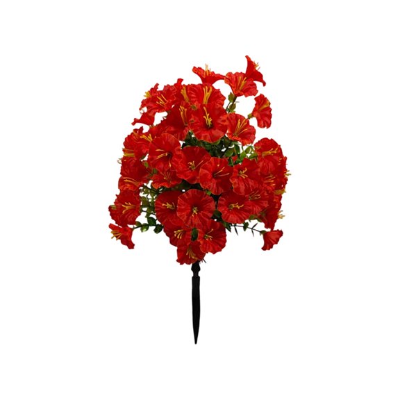 Artificial Morning Glory Flower, UV Resistant Faux Flower Stake with Ground Spike for Garden Yard Patio Outdoor Decor (Red)