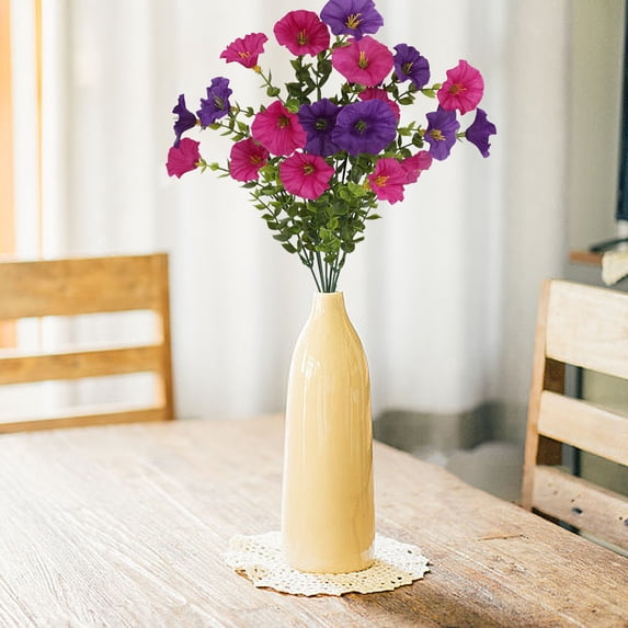 Artificial Morning Glory Flowers, Spring Faux Petunia Bouquet Colorful Decorative Greenery Fake Flower Arrangement for Home Garden Decor