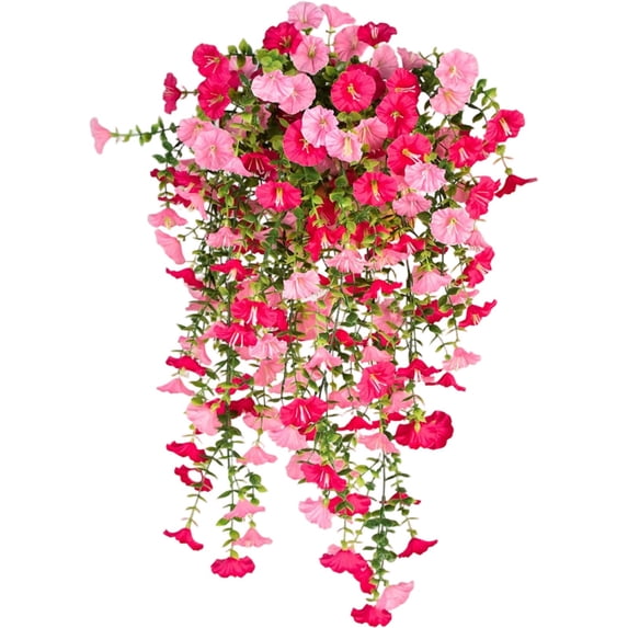 Artificial Morning Glory Hanging Vines, Faux Trailing Trumpet Flower Garlands, Silk Floral Strands, Uv Resistant Floral Hangings, Simulated Draping Blossom Stems for Garden Wedding Outdoor