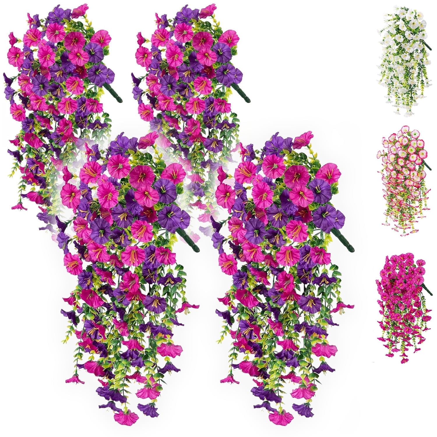 Artificial Morning Glory Hanging Vines,UV-Proof Faux Silk Flowers for Outdoor Patios, Gardens, Weddings and Indoor Decor (4 Bunches Pink-purple)