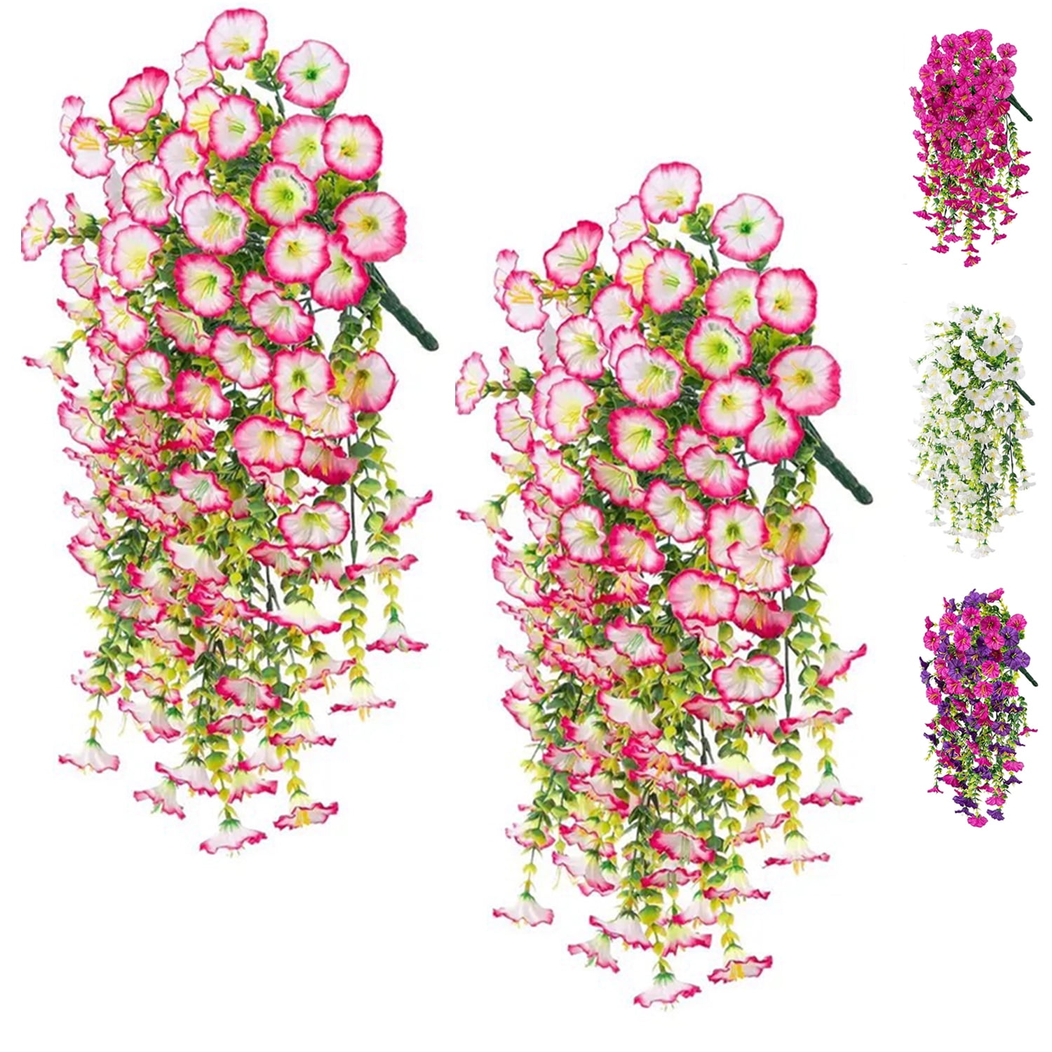 Artificial Morning Glory Hanging Vines,UV-Proof Faux Silk Flowers for Outdoor Patios, Gardens, Weddings and Indoor Decor (2 Bunches Pink-white)