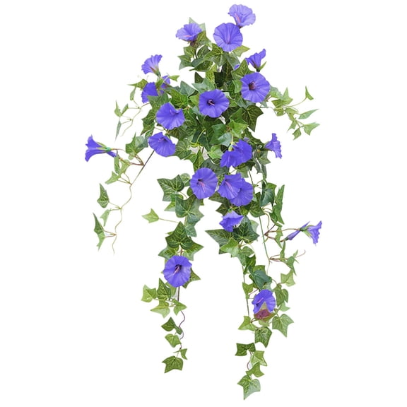 Artificial Morning Glory Vine Hanging Plant with Trumpet Shaped Flowers and Lifelike Ivy Foliage for Indoor Outdoor Decoration Home Office Garden Wall