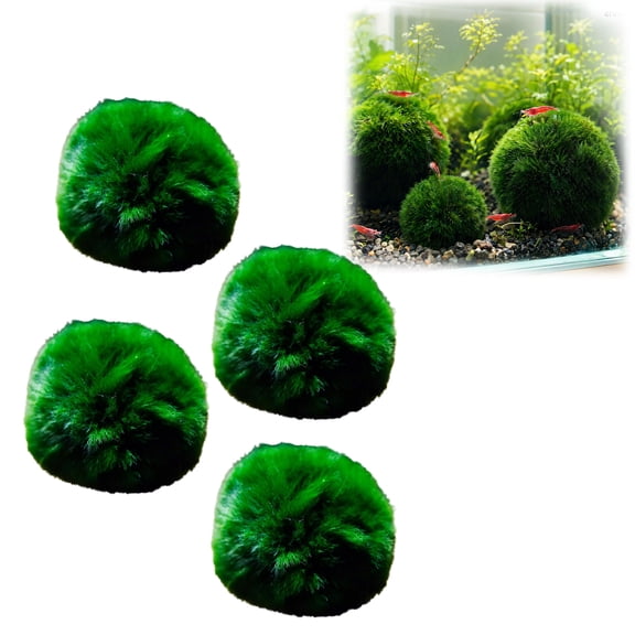 Artificial Moss Balls for Fish Tank, Freshwater Aquarium Plants Decorative Green Moss Balls, Live Look without Maintenance for Aquarium Decoration(4pcs)