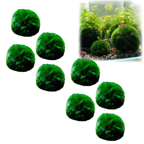 Artificial Moss Balls for Fish Tank, Freshwater Aquarium Plants Decorative Green Moss Balls, Live Look without Maintenance for Aquarium Decoration(8pcs)
