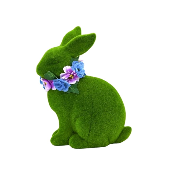 Artificial Moss Rabbit Figurine With Floral Garland For Indoor Home Garden Tabletop Decoration Ornament Easter Gifts