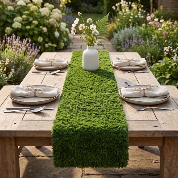 Artificial Moss Table Runner, 12 x 72in Vibrant Green Simulation Grass Plastic Tablecloth, Decorative Rustic Mat for Dining Table, Courtyard, Garden, Party and Outdoor Activities