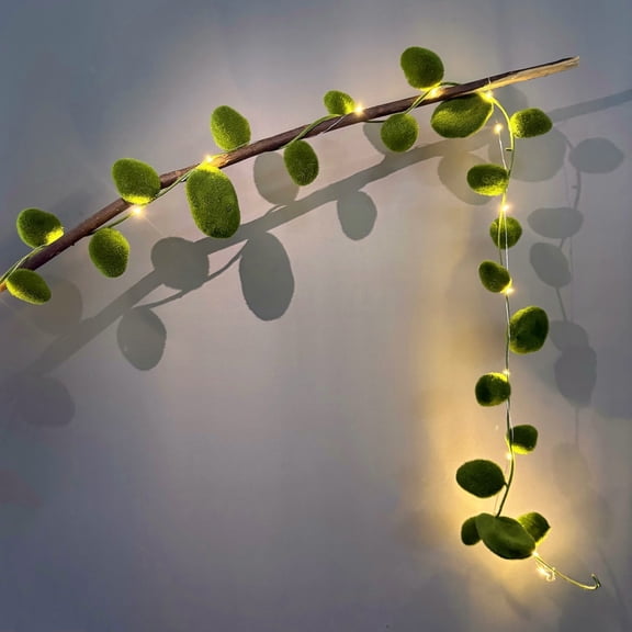 Artificial Moss Vines with Lights Battery Operated, 6.56ft 20 LED Green Vines with Fairy Light, Moss Rocks Garland Light, Fake Lichen Vines Ivy String Lights