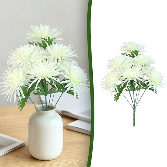 Artificial Mourning Chrysanthemum 9 Stems, Fake Sacrificial Flowers for Cemetery Graveside Memorial Decoration