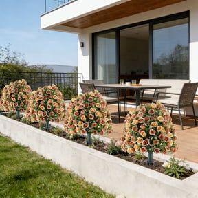 Artificial Multicolor Rose Flowers for Outdoor Garden | Faux Plastic Spring Summer Decor for Courtyards, Patios, Porch
