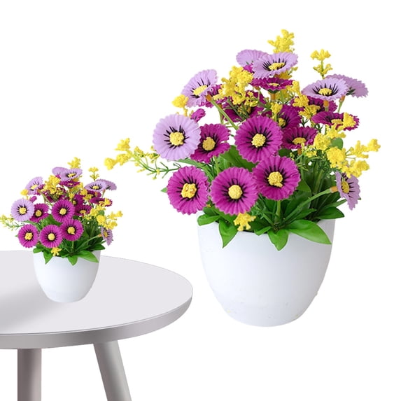 Artificial Mum Plant Verdsylv 21 Heads Artificial Money Tree Mum Plant - Potted Plastic Flowers for Outdoor Patio, Porch, Spring & Summer Garden Decor, Outdoor Plastic Flowers
