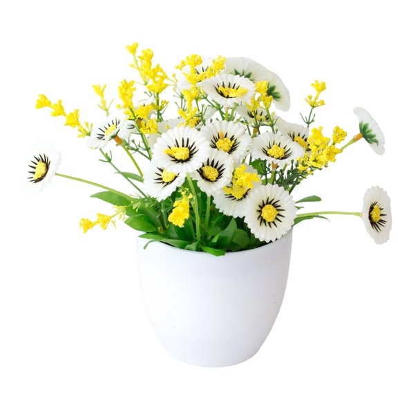 Artificial Mums Flowers with Pot UV Resistant Yellow Fake Plastic Outdoor Spring Summer Decor