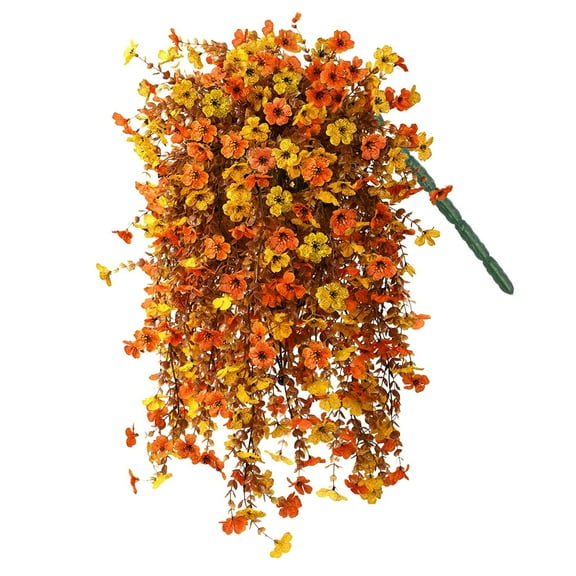 Artificial Mums Silk Hanging Flowers, Fake Hanging Mums Artificial Decor, Fall Artificial Fake Mums Hanging Flowers, Silk Orange Red Fake Mums for Decor Outside Gardens Porch Home Indoor
