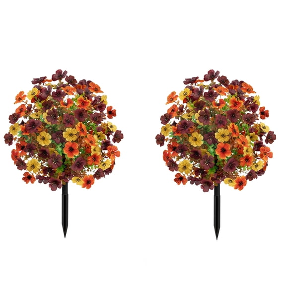 Artificial Mums Topiary Ball Tree With Flowers for Outdoors Fall Decor,Orange UV Resistant Fake Plants With Ground Spike Autumn Decorations for Home,Front Porch,Garden,Thanksgiving,Planters