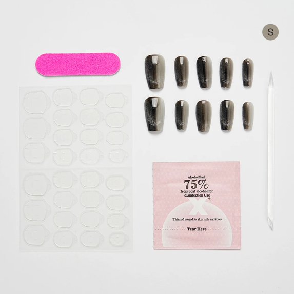 Artificial Nail French Cat Eyes Red Nails Set Long/Short Press on Nails Handmade Acrylic Reusable Fake Nails with Glue Stick-on