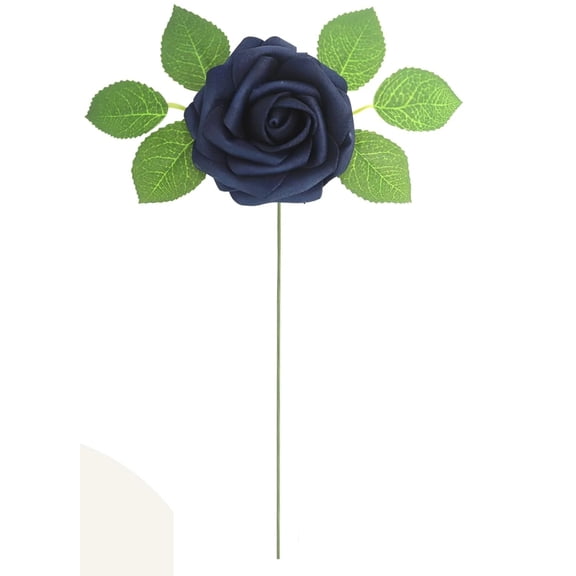 Artificial Navy Blue Roses, 50 Pcs Realistic Fake Foam Roses with Stems and Leaves, Bulk Faux Silk Flowers for DIY Wedding Bouquets, Centerpieces, Boy Shower, Party Home Decorations, color