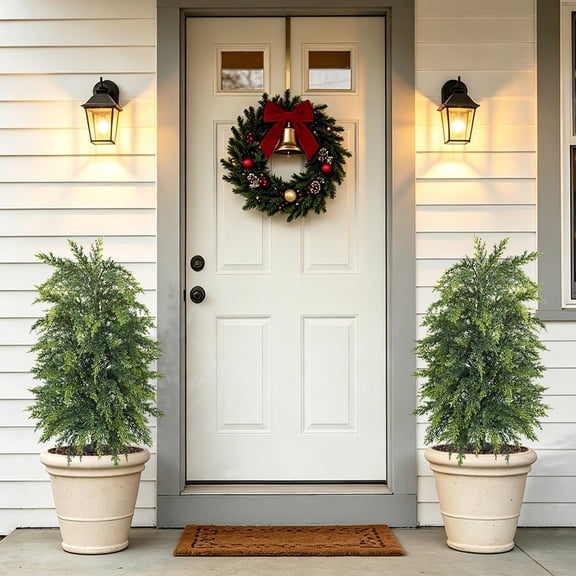 Artificial Norfolk Pine Christmas Tree Outdoor Fake Topiary Tree UV Resistant, Faux Evergreen Decor Plants for Porch, Front Door, Entryway, Garden, Yard
