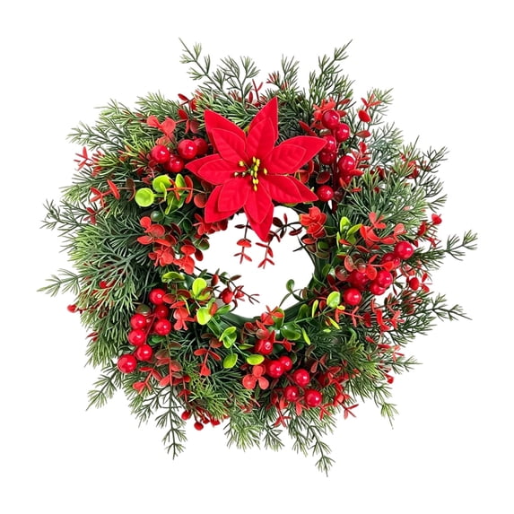 Artificial Norfolk Pine Christmas Wreath,15.7 Inch Front Door Greenery Wreath with Eucalyptus Leaves, Red Berries, Hanging Wreath for Wall, Window, Indoor Outdoor Winter Holiday Decor,1Pc