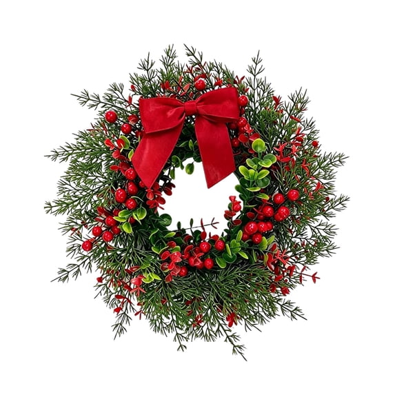Artificial Norfolk Pine Christmas Wreath,15.7 Inch Front Door Greenery Wreath with Eucalyptus Leaves, Red Berries, Hanging Wreath for Wall, Window, Indoor Outdoor Winter Holiday Decor,1Pc