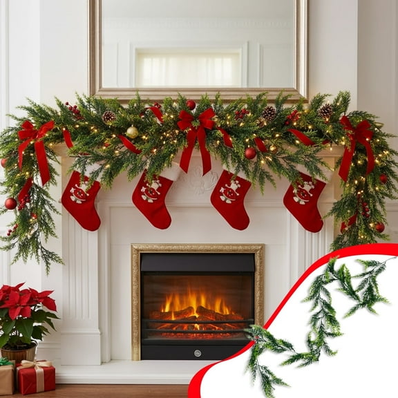 Artificial Norfolk Pine Garland Christmas Decoration 5.9 Ft,Christmas Winter Snow Garland for Fireplace Stairs Cabinet Home Table Outdoor Snow Style Decoration