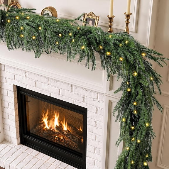 6FT Pre-Lit Christmas Garland, Artificial Norfolk Pine Garland with Lights, Battery Operated Greenery for Mantle, Table, Fireplace, Indoor & Outdoor Xmas Decorations