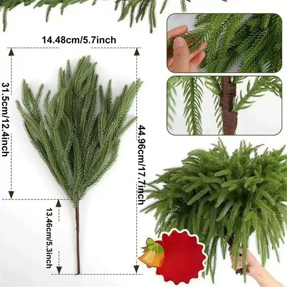 Artificial Norfolk Pine Picks Branches, 5.7*17.7 inch Green Plants Pine Needles, Christmas Greenery Stems, Fake Greenery Pines Picks for Garland Wreath Vases & DIY Indoor/Outdoor Decoration