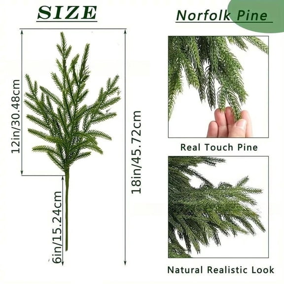 Artificial Norfolk Pine Stems , Faux Evergreen Greenery Branches, Vase Filler for Farmhouse Home, Christmas Winter Table & Mantel DIY Decor