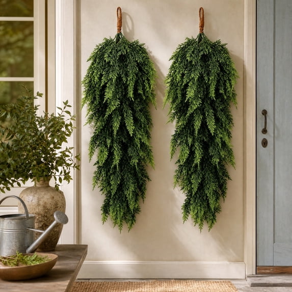 Artificial Norfolk Pine Teardrop Wall Hanging 23.6 Inch Simulation Needle Swag for Christmas Home Porch Hotel Indoor Covered‑Outdoor Decor