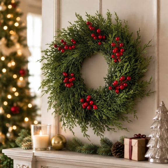 Artificial Norfolk Pine Wreath 22in for Front Door Holiday Decor