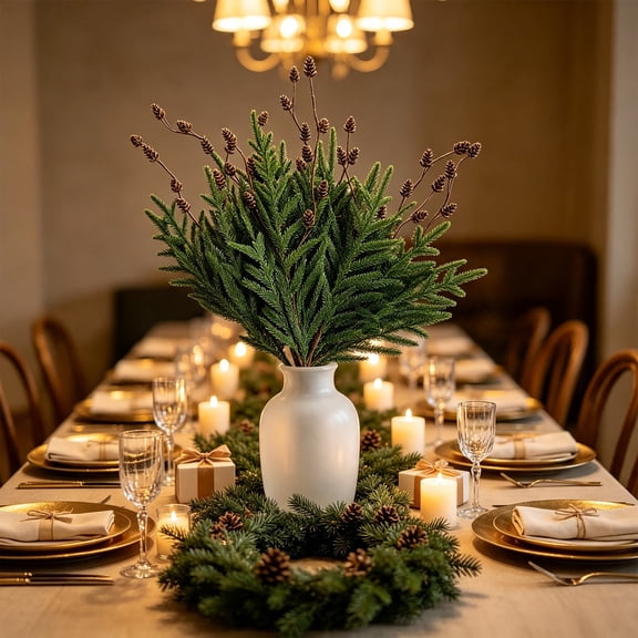 Artificial Norfolk Pines Picks With Pinecones Flexible Faux Stems, 66cm Realistic Norfolk Pine Branches for Wreath Garland Centerpiece, Bendable Plastic Foliage for Christmas Mantel Holiday Decor