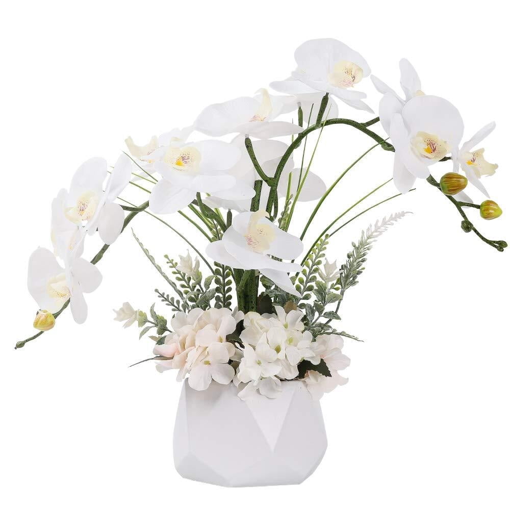 Artificial Ochid Flowers Fake Faux Orchid Arrangement with Vase Artificial Bonsai Potted Flowers Phalaenopsis Orchid in Vase for Home Decoration (Style 2,White Vase)