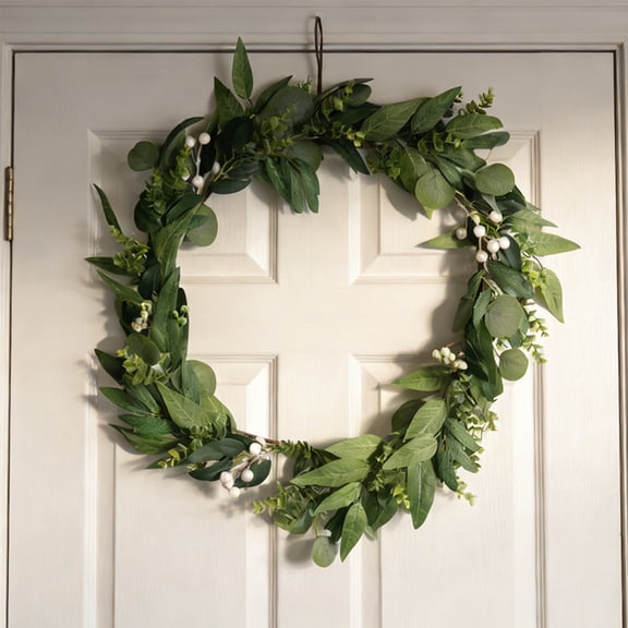 Artificial Olive Branch Wreath A Green Wreath,Light Green Artificial Rose Garland Wreath with Linen Bowknot Wall Decor ,for Wall Front Door Shopwindow Wedding and Party Decoration Photo Prop