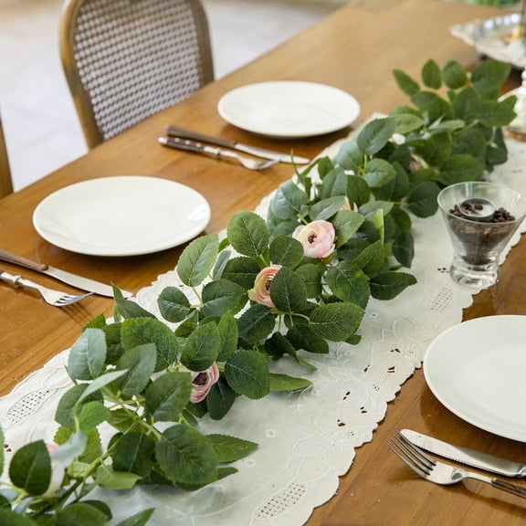 Artificial Olive Leaf Garland 71 Inch Faux Greenery Vine Table Runner for Wedding Arch Mantel Stair Railing Doorway Indoor Outdoor Home Party Decor