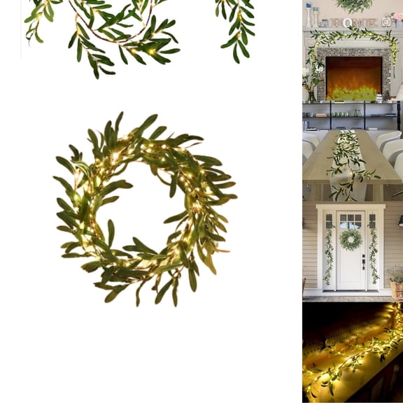 Artificial Olive Lighted Garland,Lighted Greenery Garland for Home,Durable Holiday Decoration for Indoor and Outdoor Use,1Pack